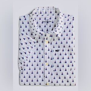 🆕🔖 Vineyard Vines⛵️Boy’s SS Shirt✨White Cap ✨Sailboat Motif✨Size Small 8/10✨NWT!
